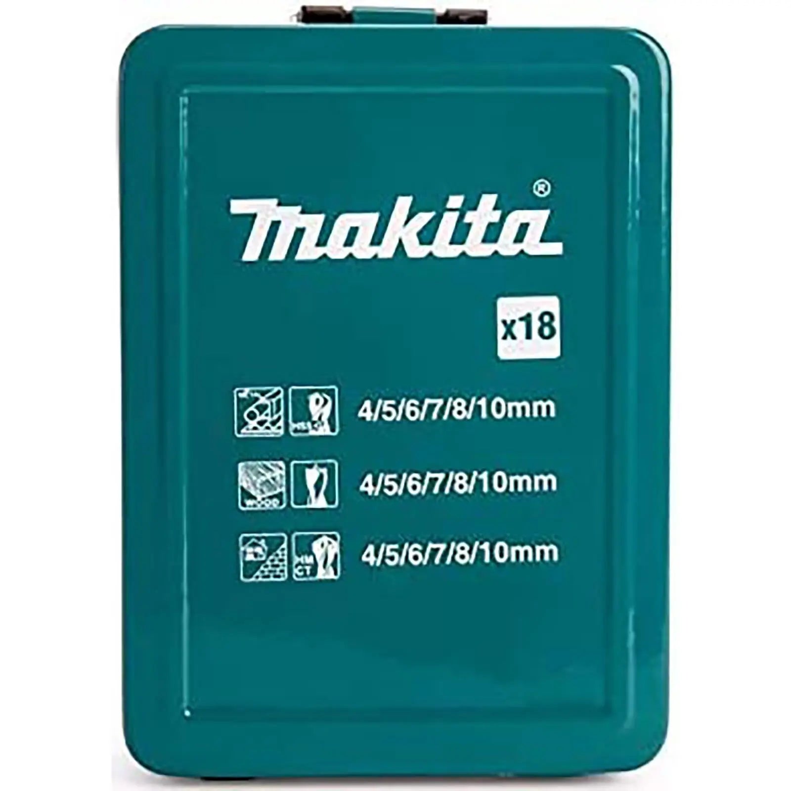 Makita Mixed Drill Bit Set in Metal Case 18 Piece HSS Wood Masonry D-47173  White Rose Tools