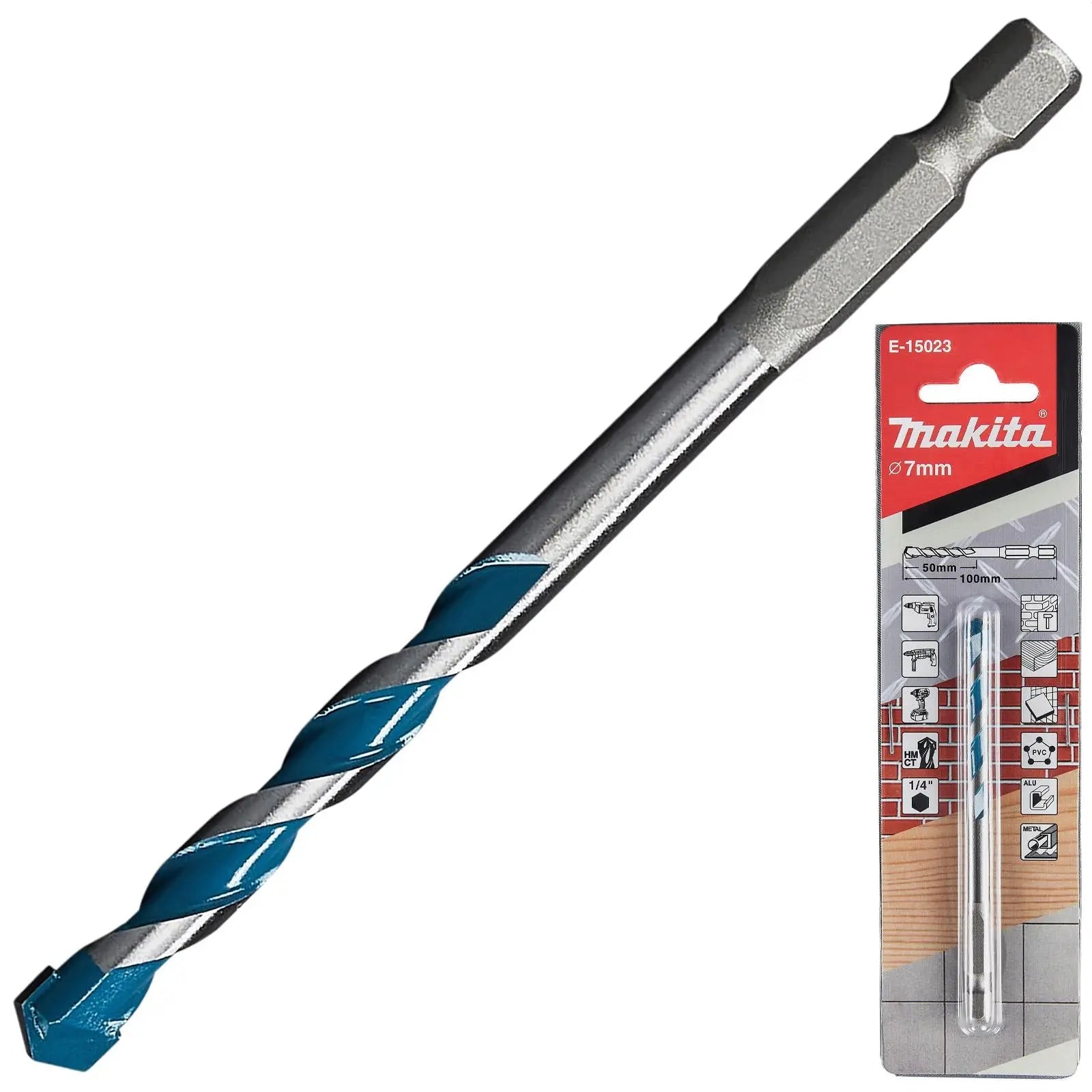 Makita Multi Material Drill Bits TCT 1/4" Hex Shank for Wood Plastic Masonry Ceramic Tiles Steel - Choose Size  White Rose Tools