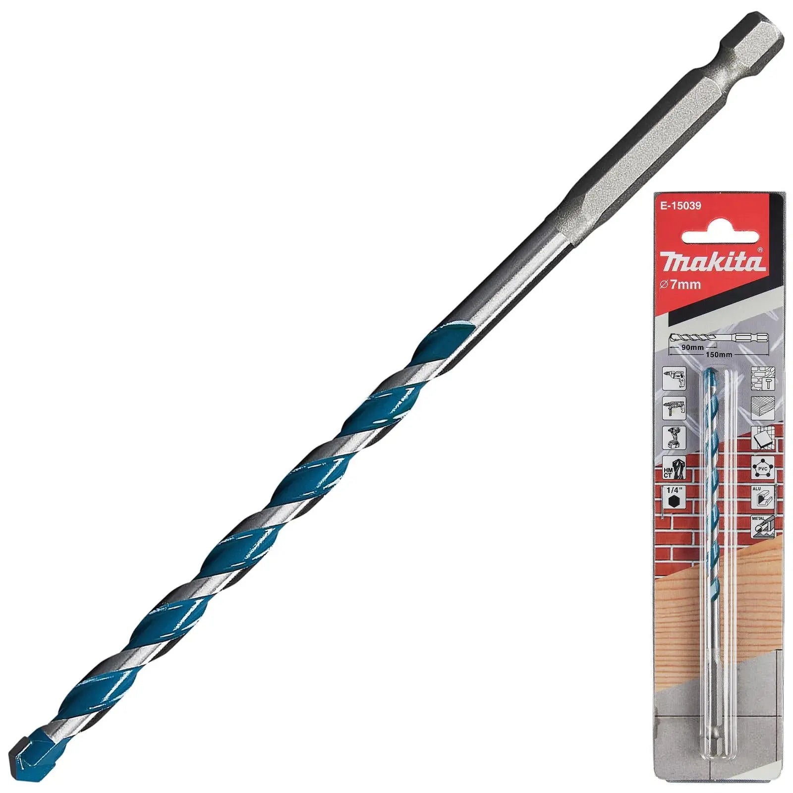 Makita Multi Material Drill Bits TCT 1/4" Hex Shank for Wood Plastic Masonry Ceramic Tiles Steel - Choose Size  White Rose Tools