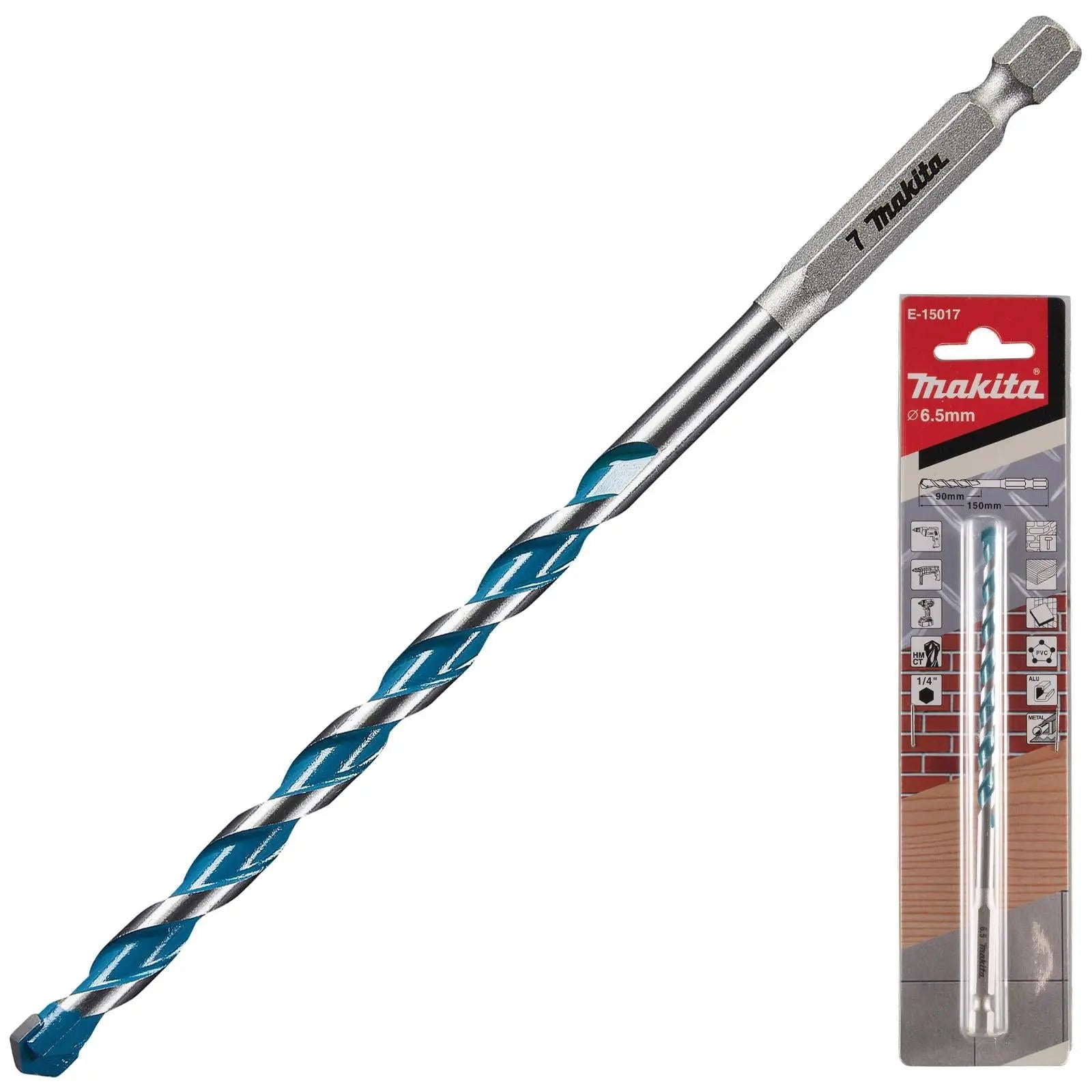 Makita Multi Material Drill Bits TCT 1/4" Hex Shank for Wood Plastic Masonry Ceramic Tiles Steel - Choose Size  White Rose Tools