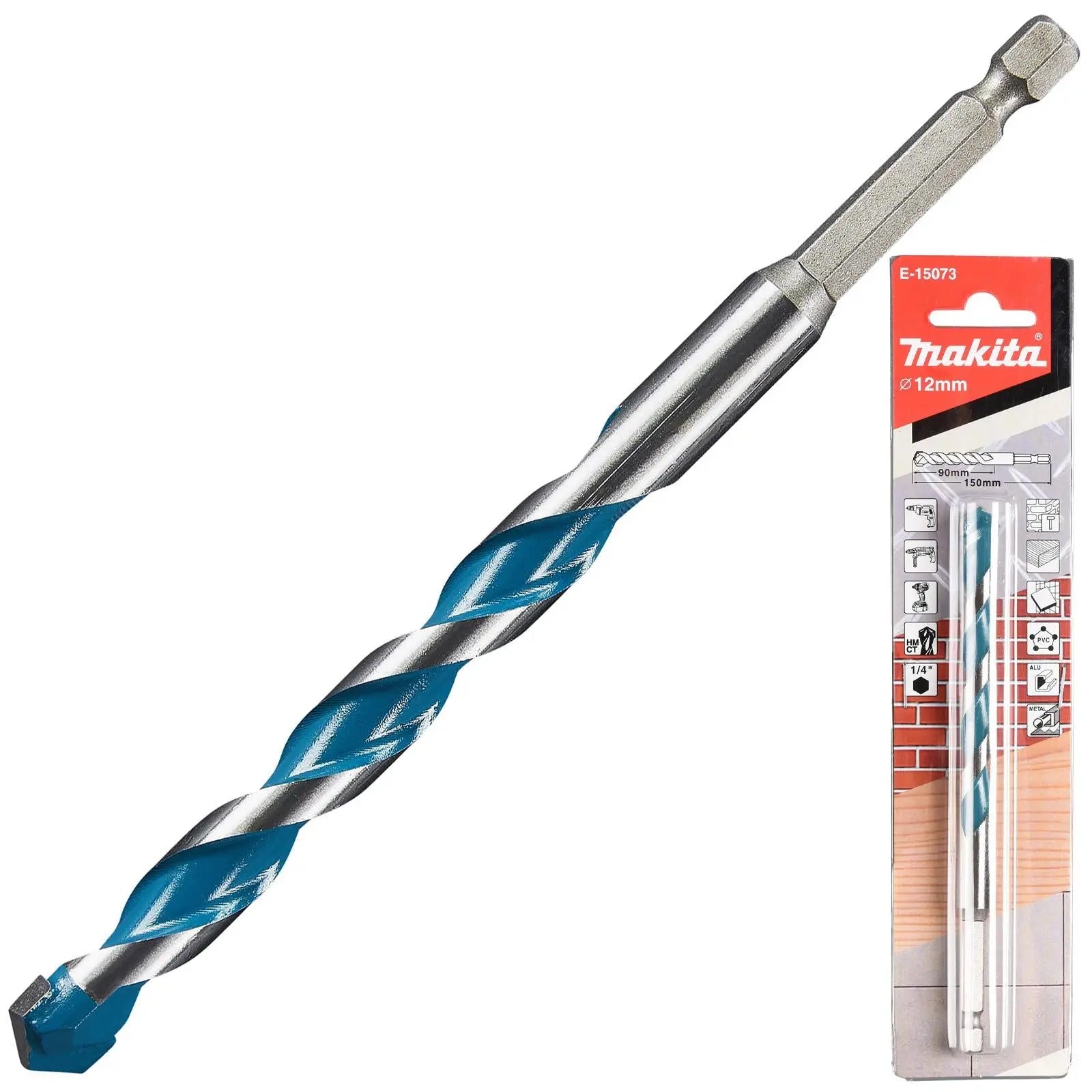 Makita Multi Material Drill Bits TCT 1/4" Hex Shank for Wood Plastic Masonry Ceramic Tiles Steel - Choose Size  White Rose Tools