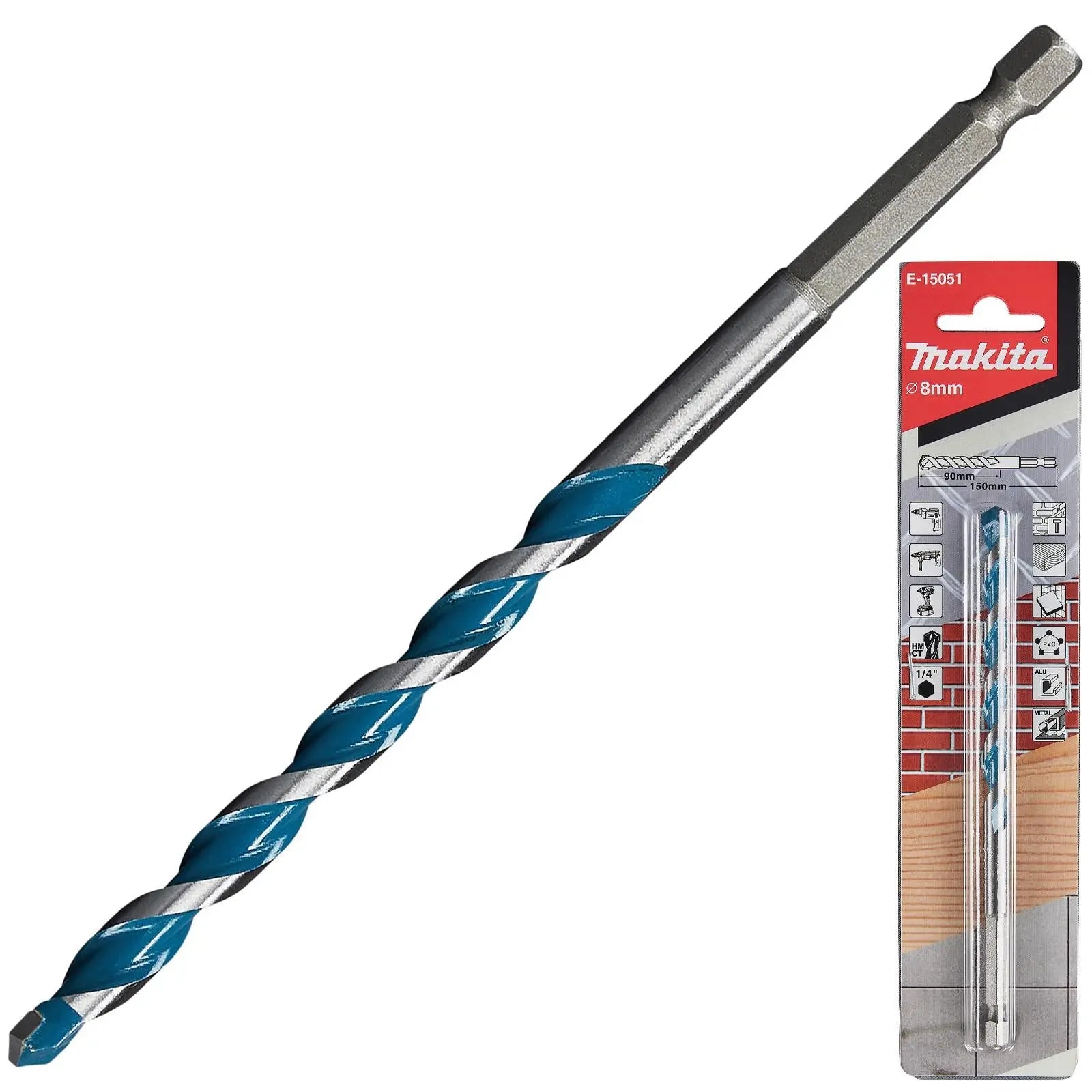 Makita Multi Material Drill Bits TCT 1/4" Hex Shank for Wood Plastic Masonry Ceramic Tiles Steel - Choose Size  White Rose Tools