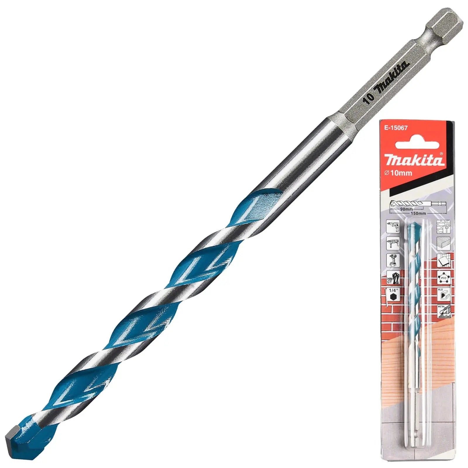 Makita Multi Material Drill Bits TCT 1/4" Hex Shank for Wood Plastic Masonry Ceramic Tiles Steel - Choose Size  White Rose Tools