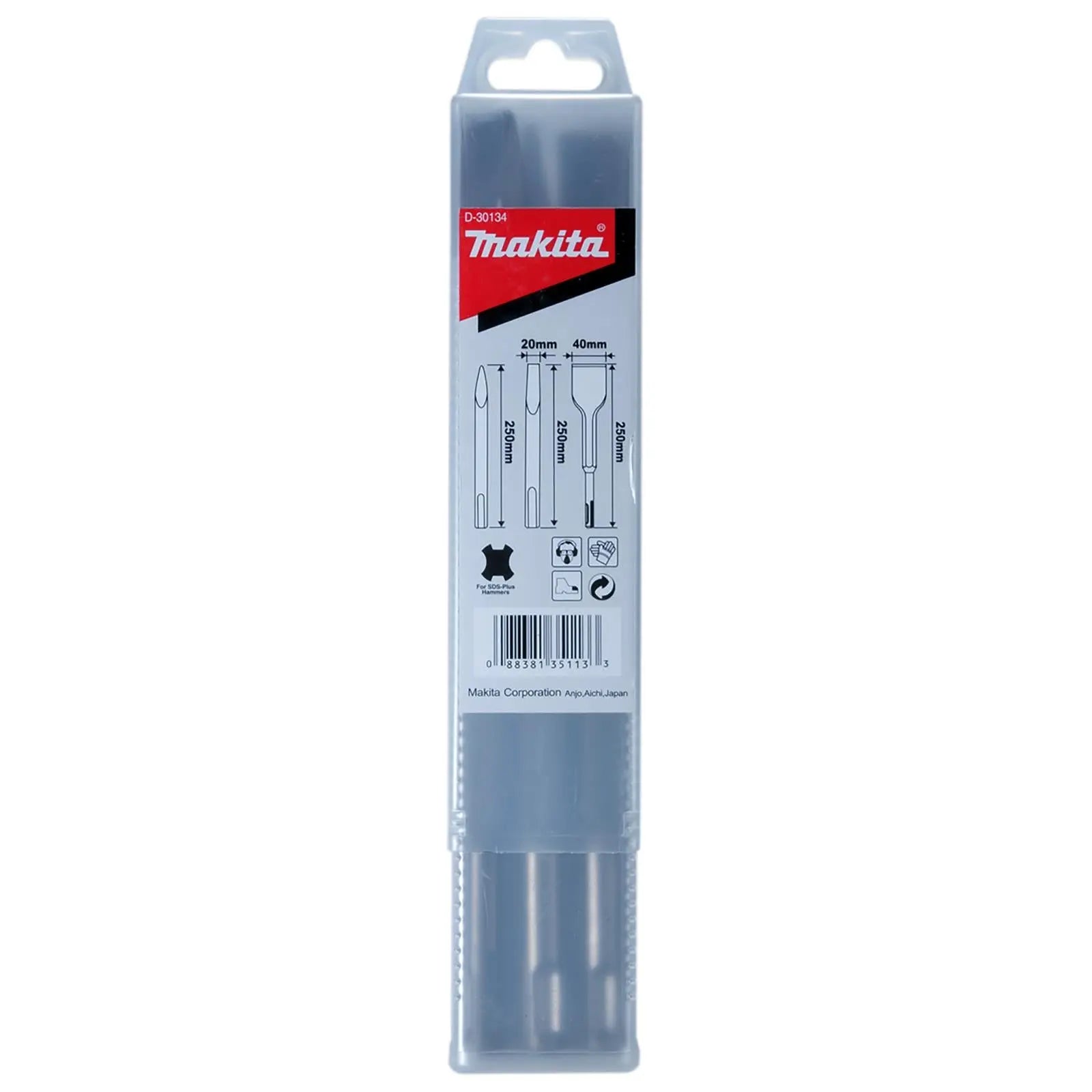 Makita SDS Plus Chisel Set Bull Point Cold Scaling Concrete Masonry Demolition Render Chasing 250mm 3pc  White Rose Tools