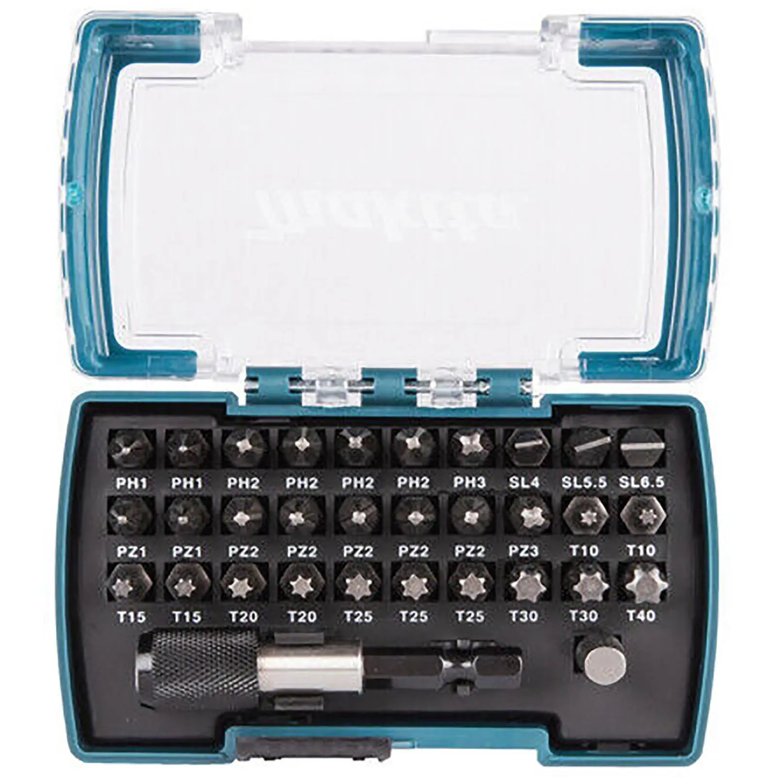 Makita Screwdriver Bit Set with Bit Holder in Case 32 Piece D-74762  White Rose Tools