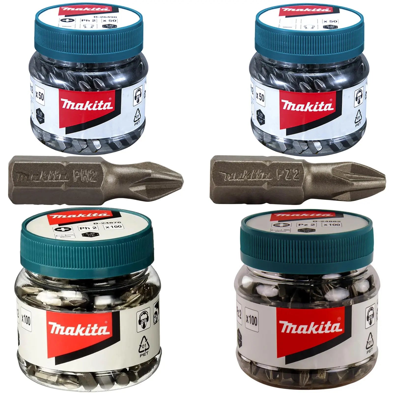 Makita Screwdriver Bits Pozi or Phillips 25mm or 50mm in Candy Jar  White Rose Tools