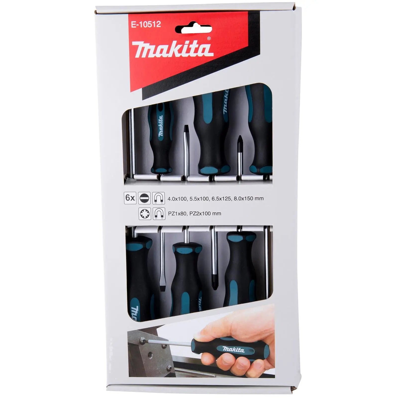 Makita Screwdriver Set Pozi Slotted PZ SL 100mm 6pc E-10512  White Rose Tools
