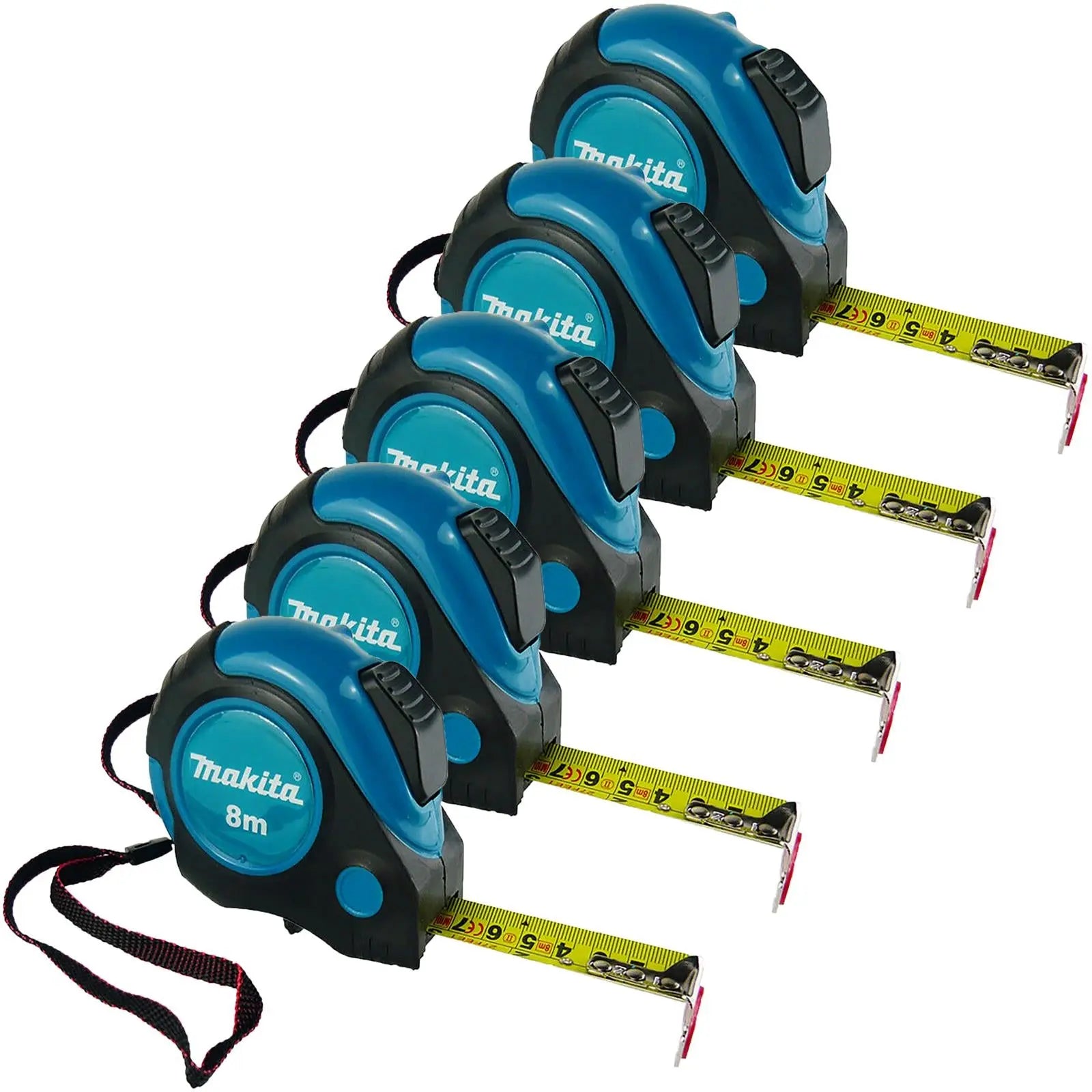 Makita Tape Measure 8m Metric Imperial Auto Lock Magnetic Hook End 5 Pack  White Rose Tools