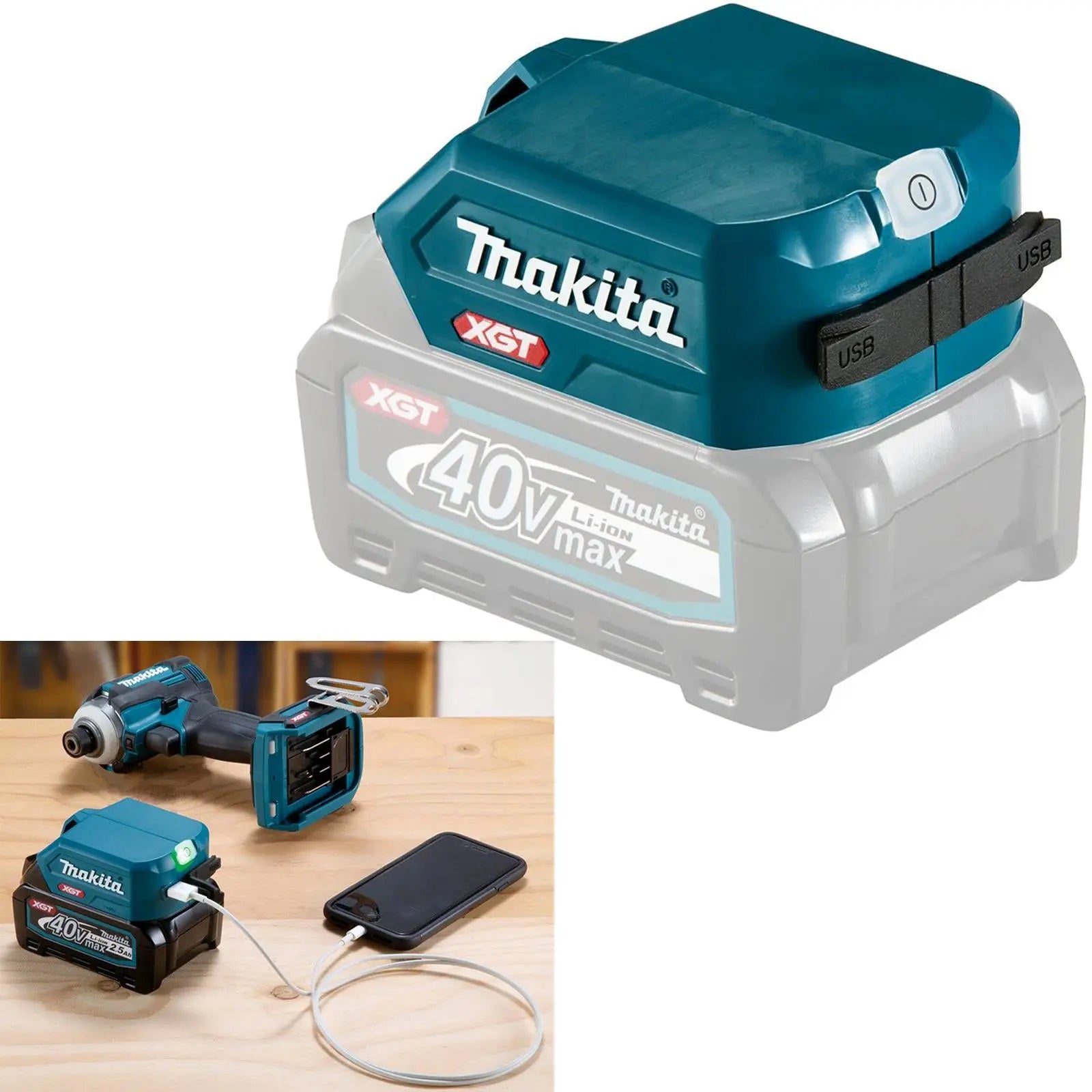 Makita USB Charger Twin Port for 40V Max XGT Battery Adaptor ADP001G  White Rose Tools
