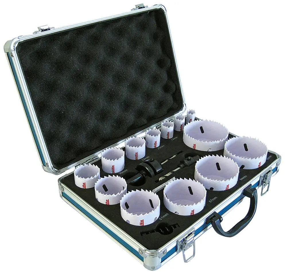 Makita Universal Holesaw Set in Aluminium Case 16 Pieces 16-76mm  White Rose Tools