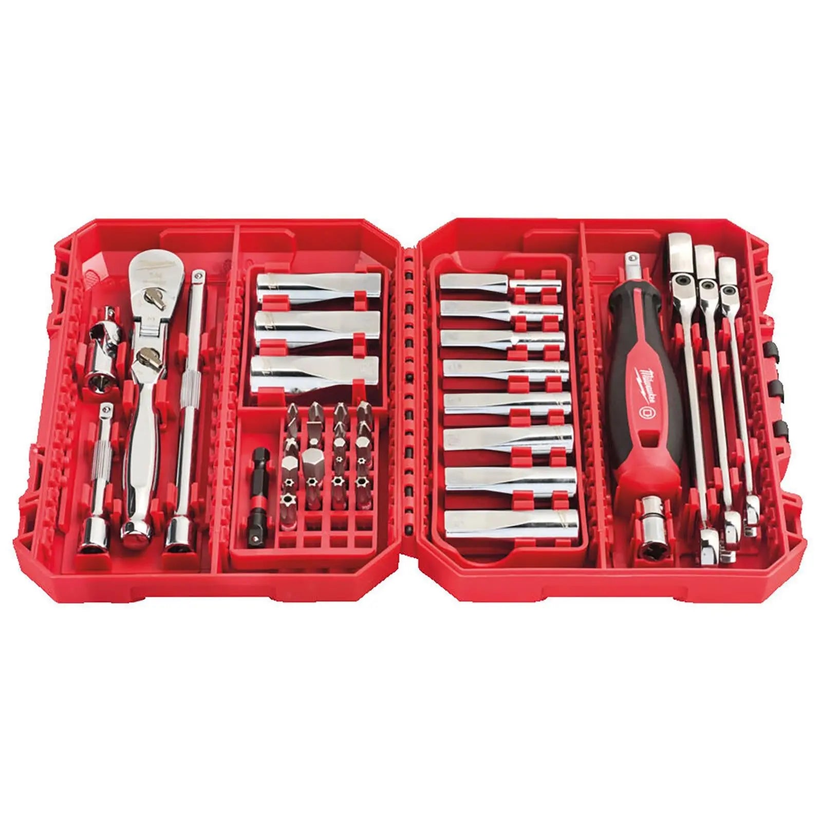 Milwaukee 1/4" Drive Ratchet Spanner Deep Socket Metric In PACKOUT Compatible Box 43pc  White Rose Tools