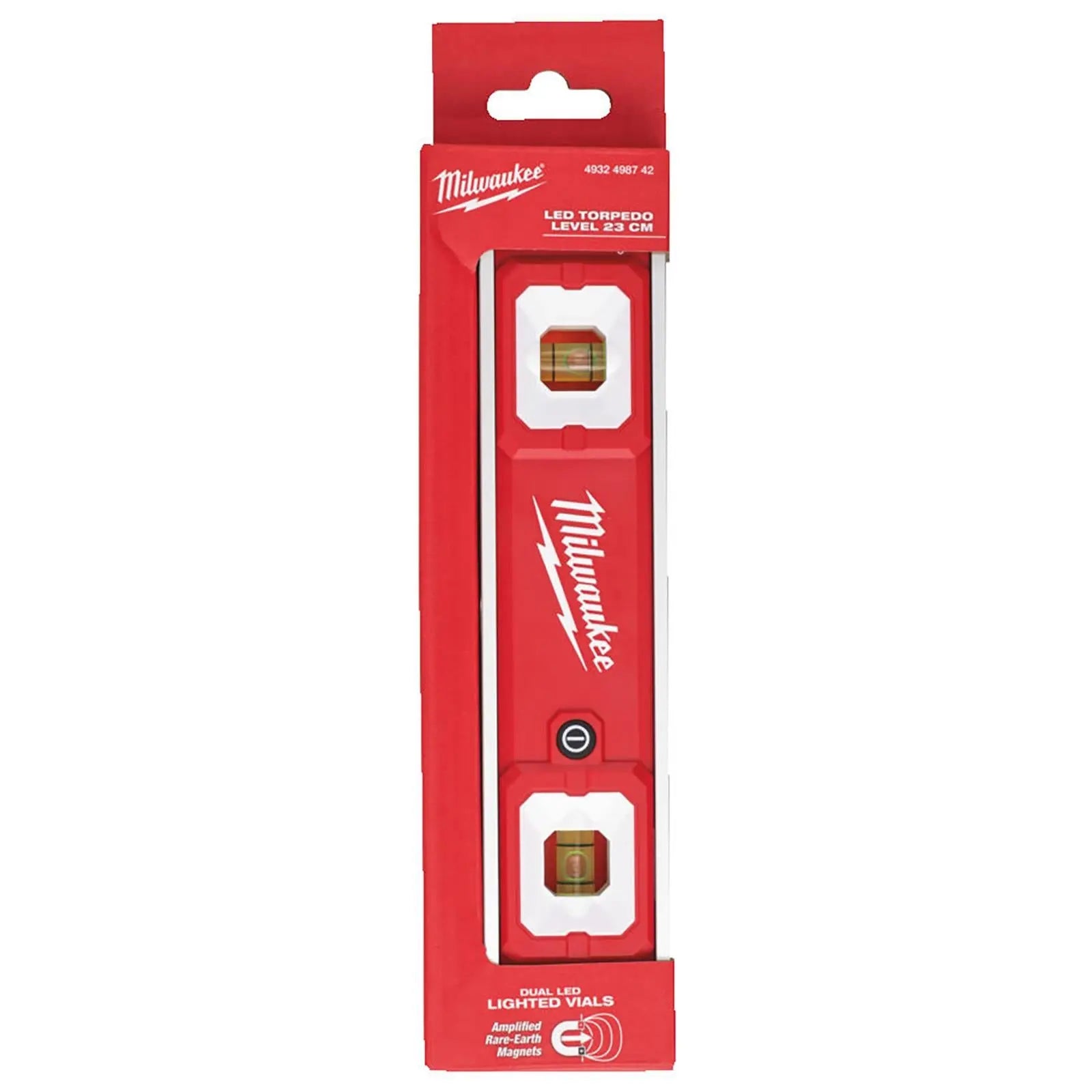 Milwaukee 23cm LED Torpedo Spirit Level Magnetic Hi-Vis Vials Slim Aluminium Frame Measuring  White Rose Tools