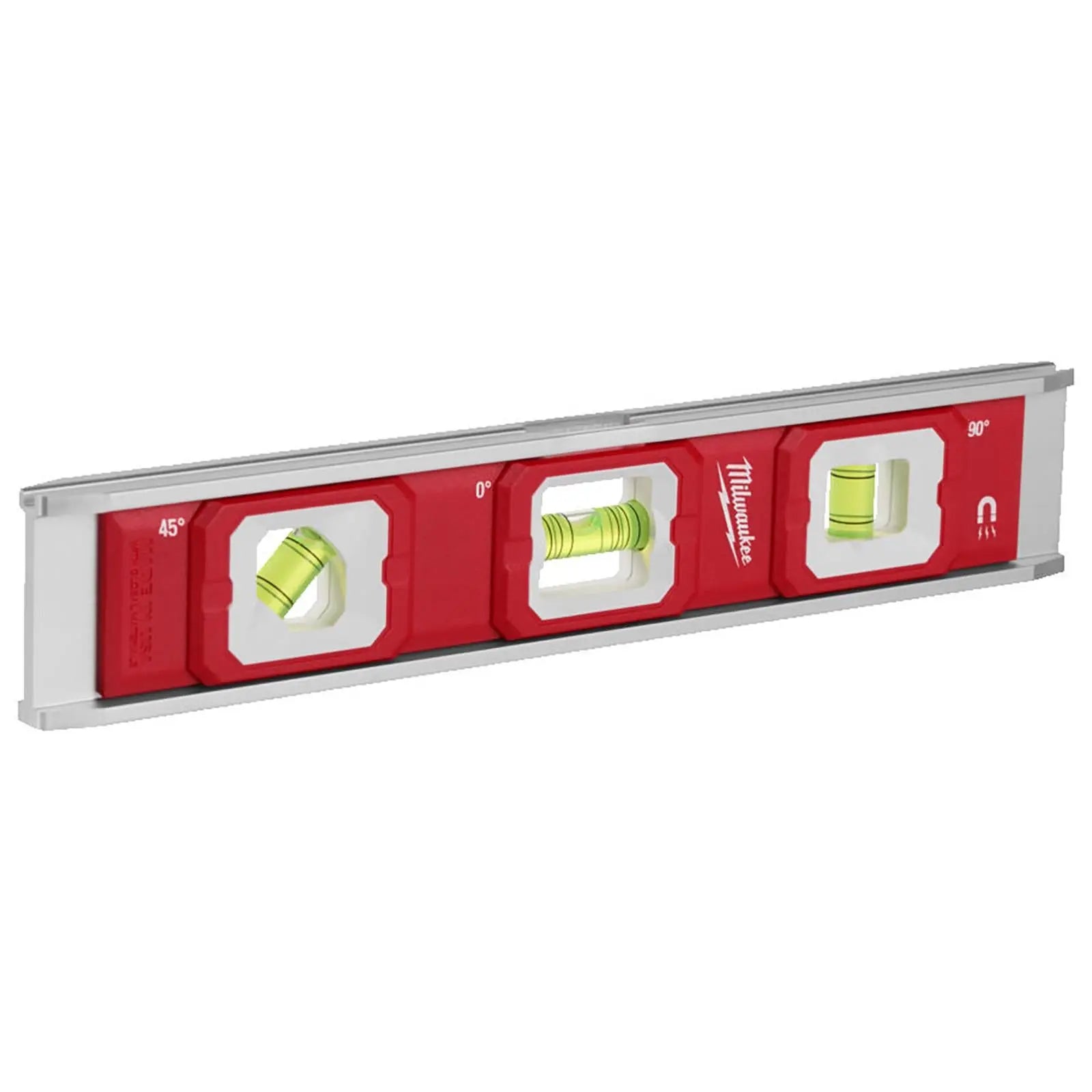 Milwaukee 25cm Base Torpedo Spirit Level Magnetic Hi-Vis Vials Slim Aluminium Frame Measuring  White Rose Tools