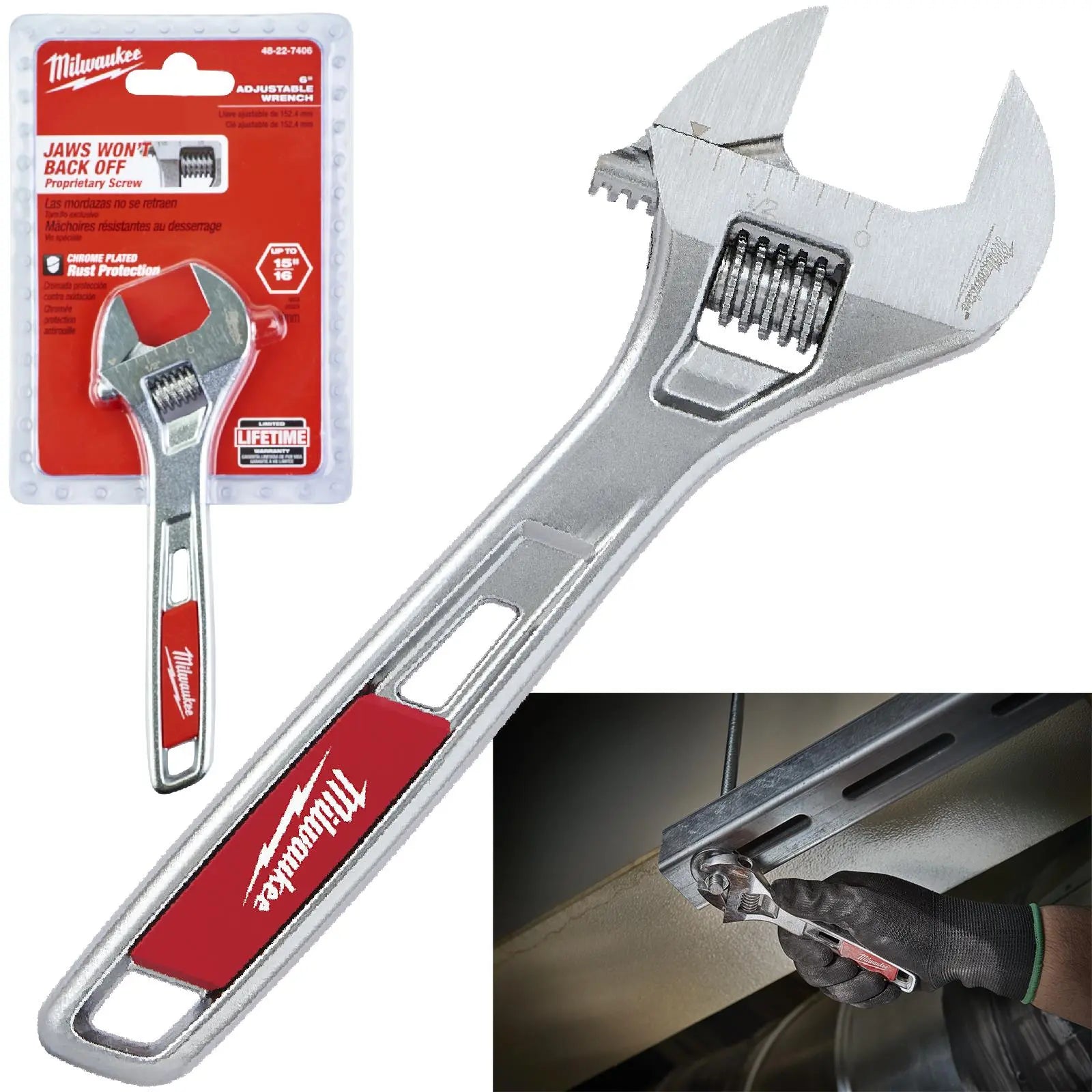 Milwaukee Adjustable Wrench 150mm Jaw Opening 24.5mm 