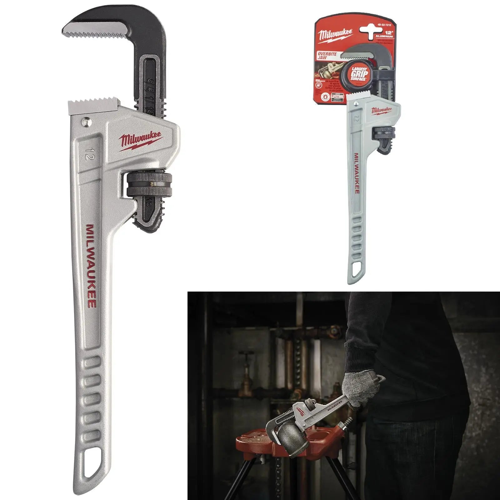 Milwaukee Aluminium Pipe Wrench 300mm 12in Jaw Capacity 51mm 