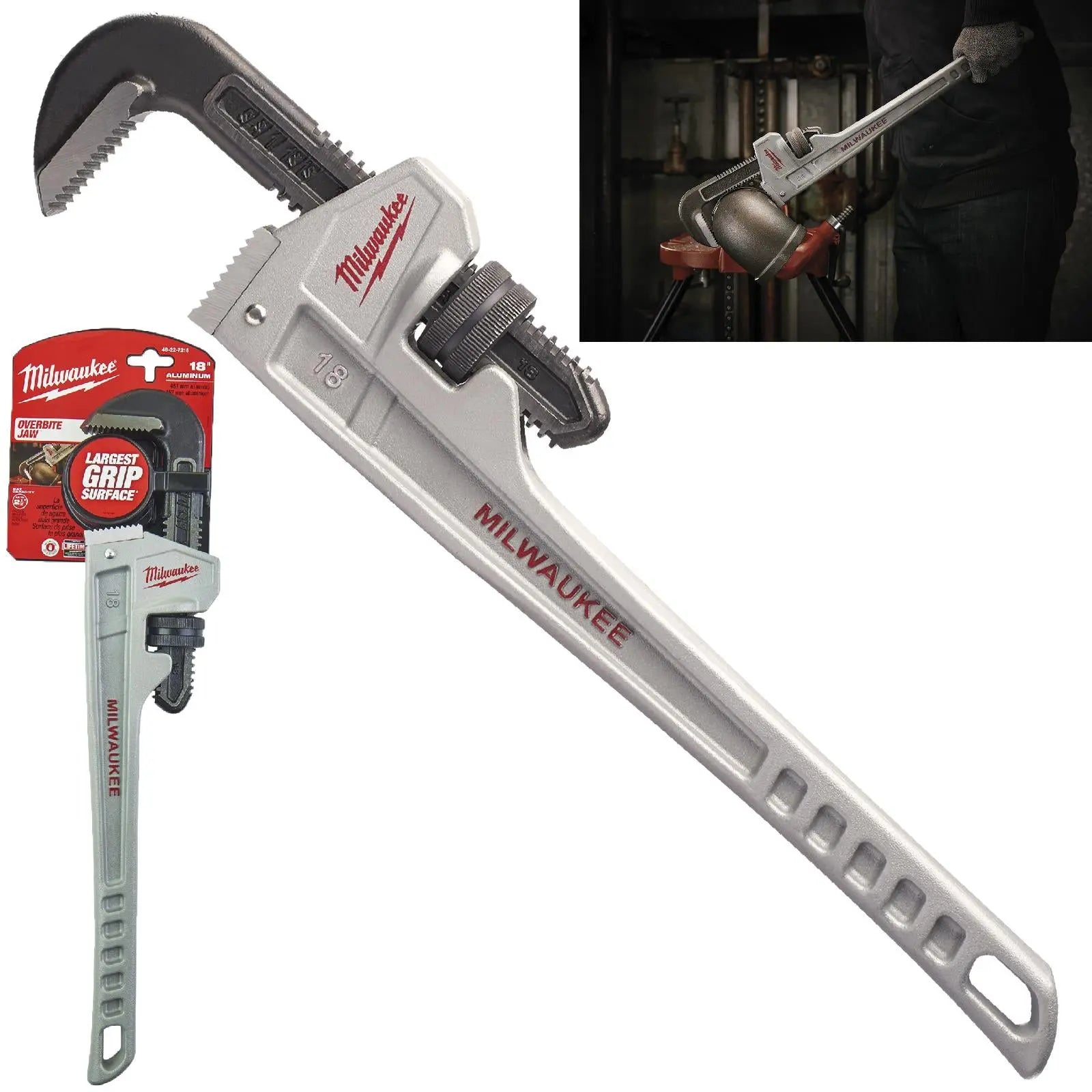 Milwaukee Aluminium Pipe Wrench 450mm 18in Jaw Capacity 63mm 