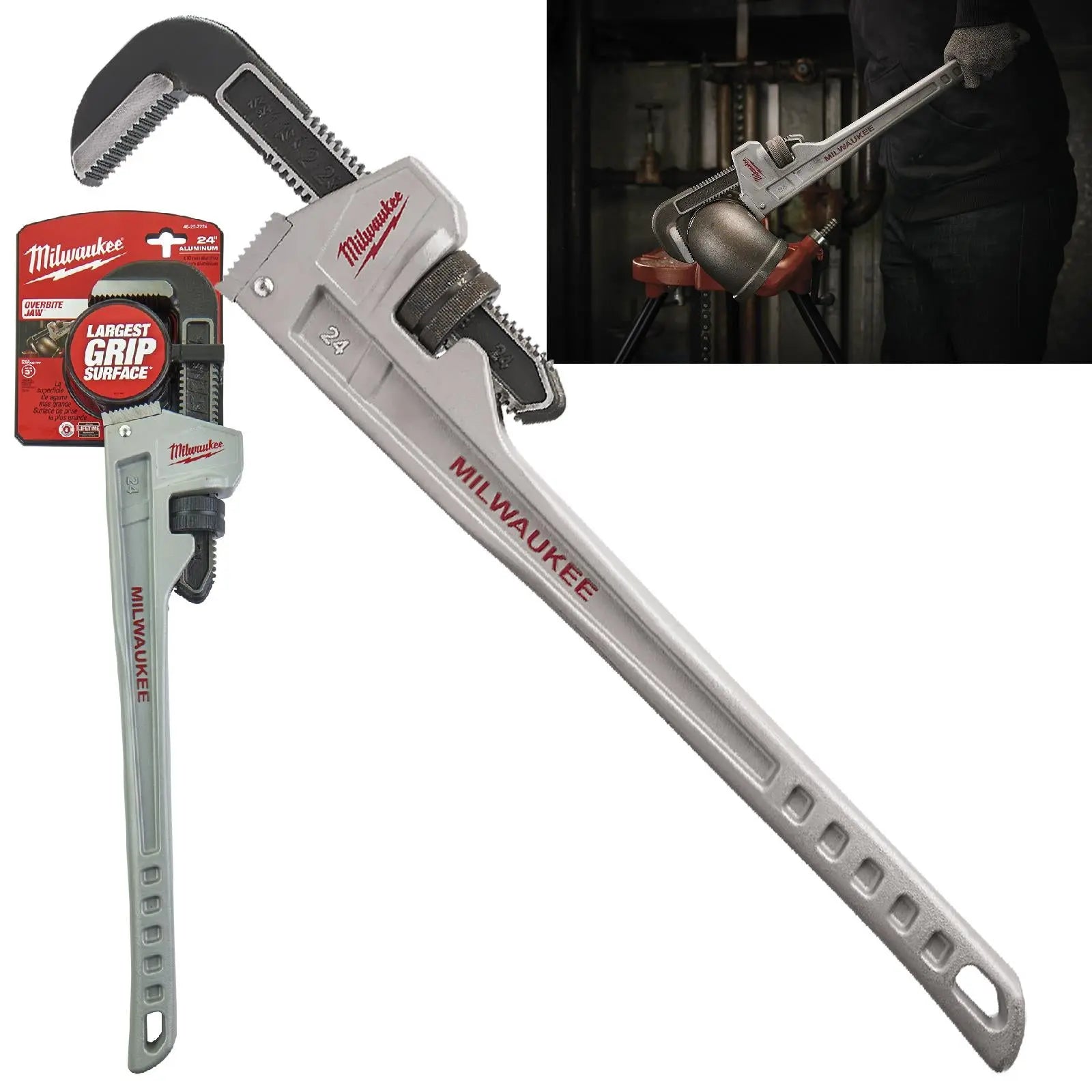 Milwaukee Aluminium Pipe Wrench 600mm 24in Jaw Capacity 76mm 