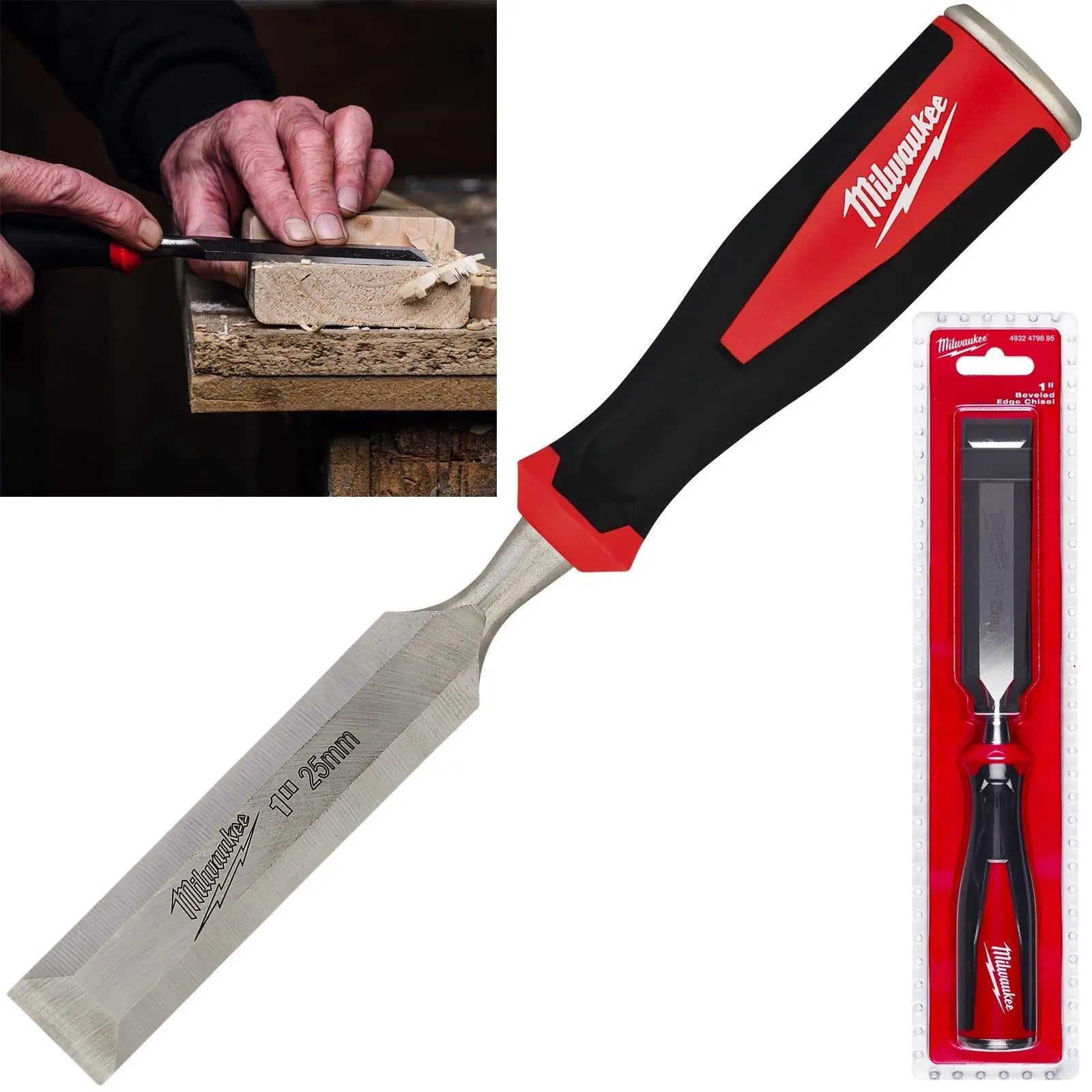 Milwaukee Beveled Edge Wood Chisel 25mm 1" All Metal Core with Striking Cap  White Rose Tools