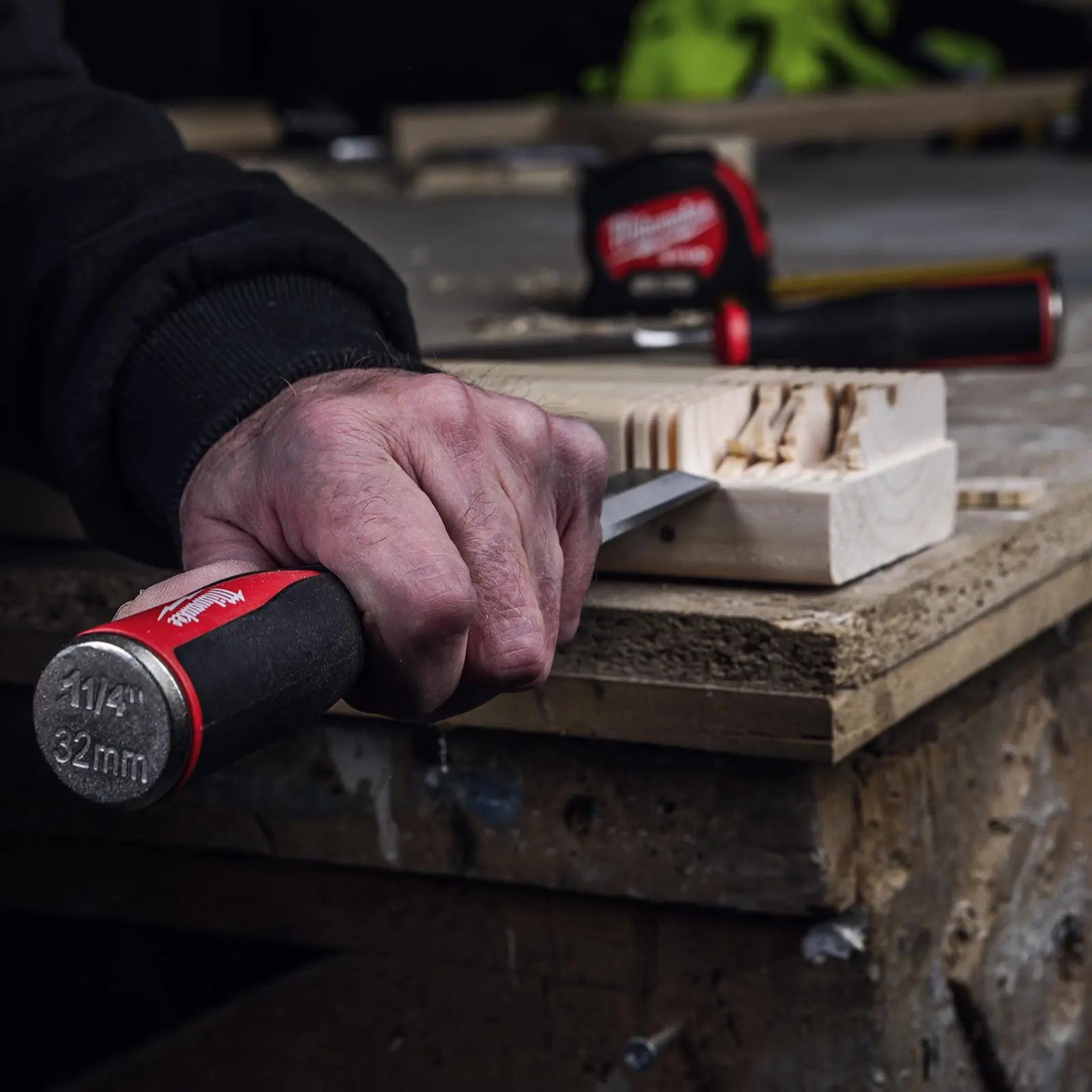 Milwaukee Beveled Edge Wood Chisel 32mm 1-1/4" All Metal Core with Striking Cap  White Rose Tools