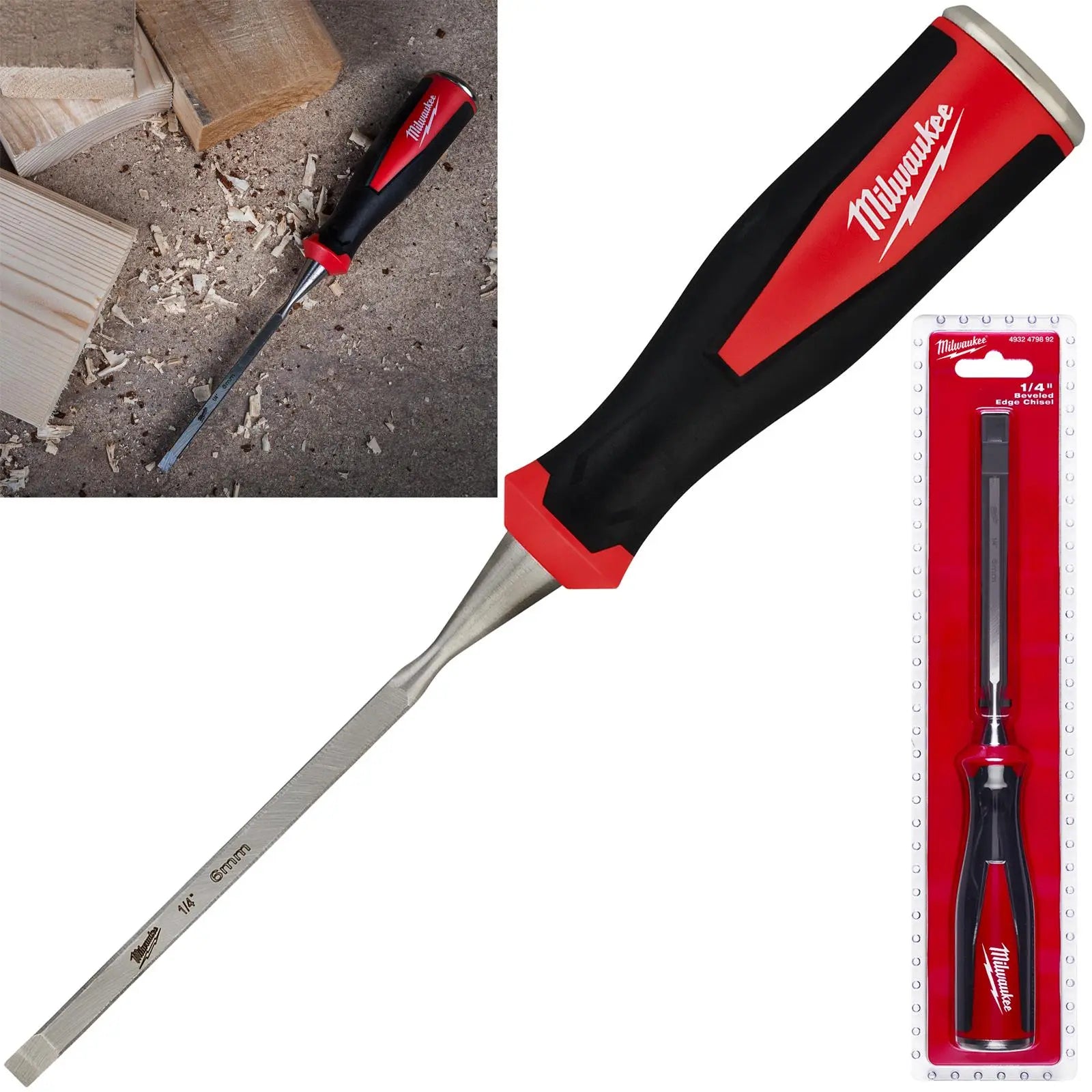 Milwaukee Beveled Edge Wood Chisel 6mm 1/4" All Metal Core with Striking Cap  White Rose Tools