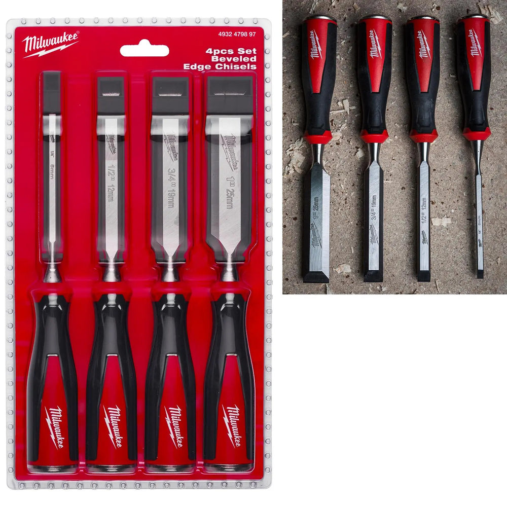 Milwaukee Beveled Edge Wood Chisel Set 4 Piece 6-25mm All Metal Core
