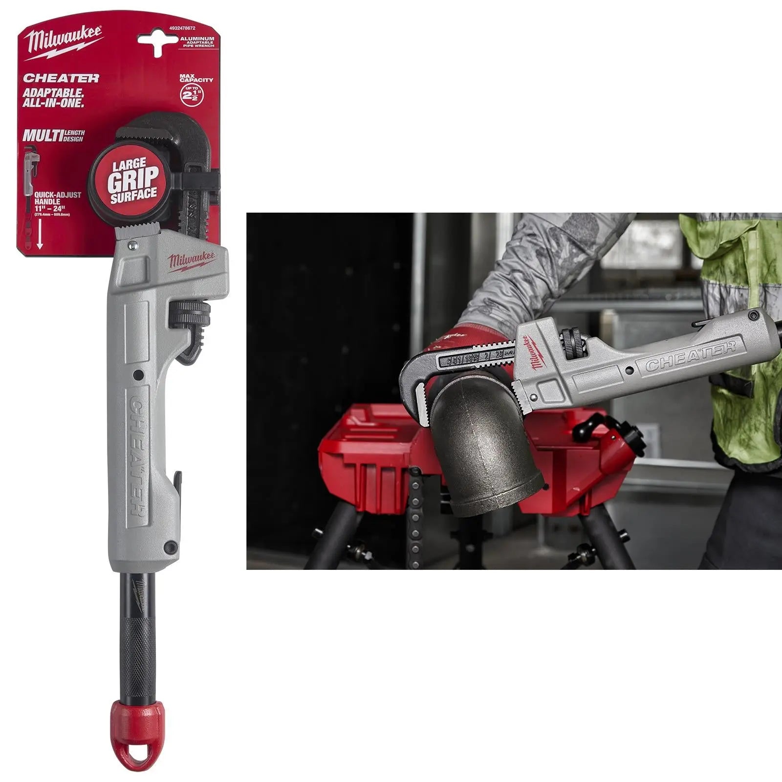 Milwaukee CHEATER Aluminium Adjustable Pipe Wrench 63mm Jaw 250-600mm 