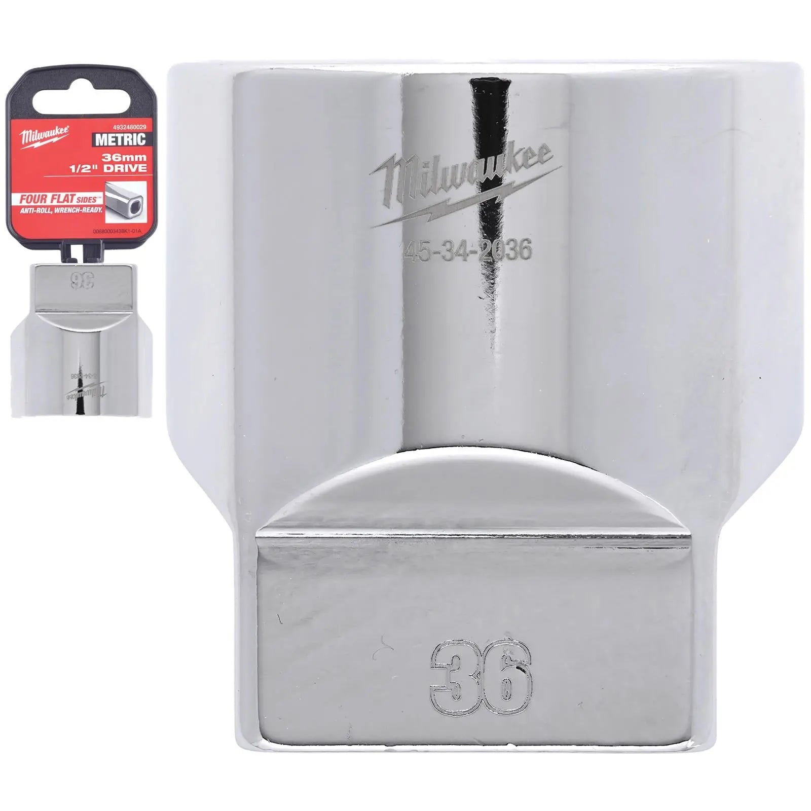 Milwaukee Chrome Socket 1/2" Drive Four Flat Sides Metric Standard 8-36mm Individual - Choose Size  White Rose Tools
