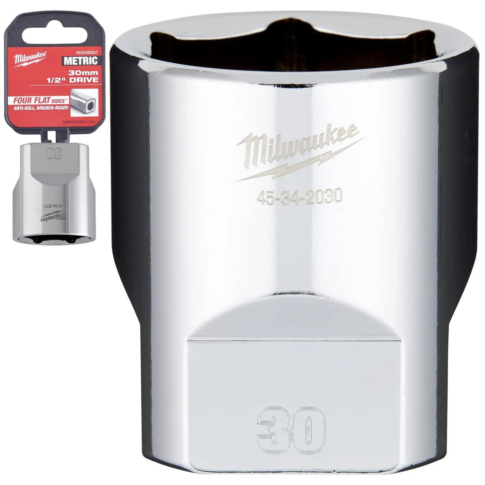 Milwaukee Chrome Socket 1/2" Drive Four Flat Sides Metric Standard 8-36mm Individual - Choose Size  White Rose Tools