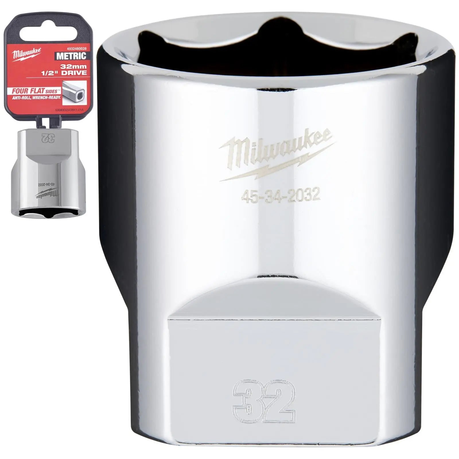 Milwaukee Chrome Socket 1/2" Drive Four Flat Sides Metric Standard 8-36mm Individual - Choose Size  White Rose Tools