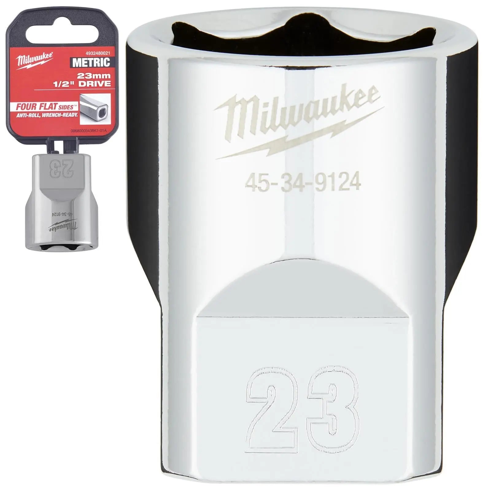 Milwaukee Chrome Socket 1/2" Drive Four Flat Sides Metric Standard 8-36mm Individual - Choose Size  White Rose Tools
