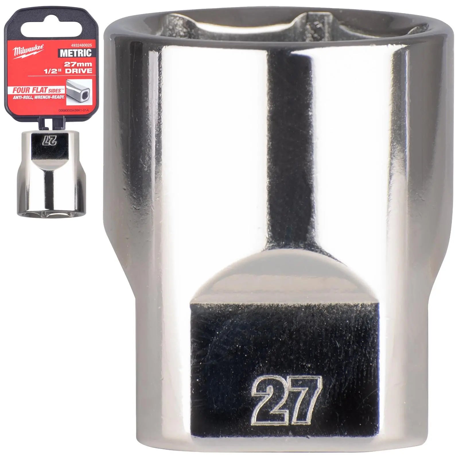 Milwaukee Chrome Socket 1/2" Drive Four Flat Sides Metric Standard 8-36mm Individual - Choose Size  White Rose Tools
