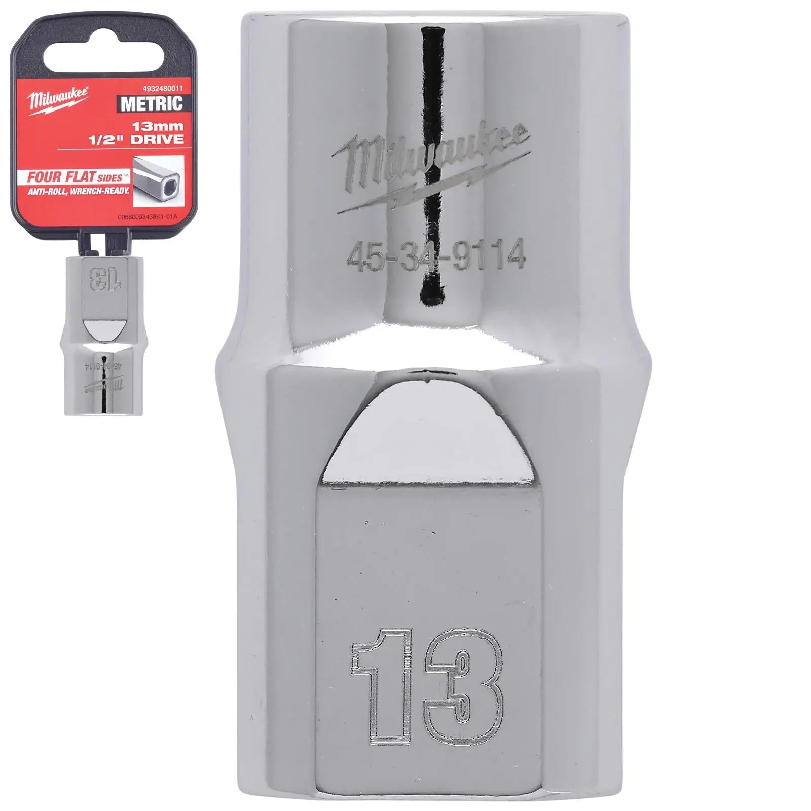 Milwaukee Chrome Socket 1/2" Drive Four Flat Sides Metric Standard 8-36mm Individual - Choose Size  White Rose Tools