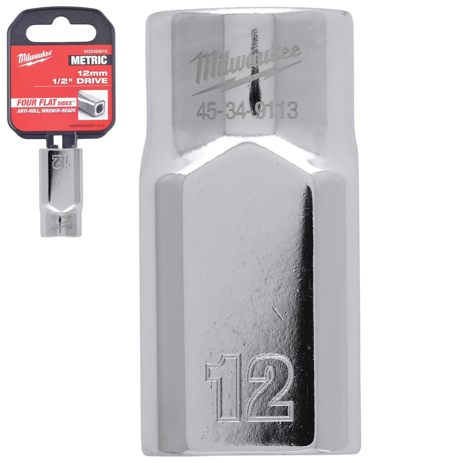 Milwaukee Chrome Socket 1/2" Drive Four Flat Sides Metric Standard 8-36mm Individual - Choose Size  White Rose Tools