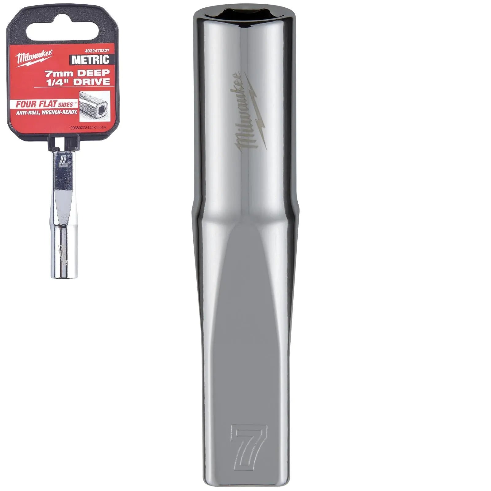 Milwaukee Chrome Socket 1/4" Drive Four Flat Sides Metric Deep 4-15mm Individual  White Rose Tools