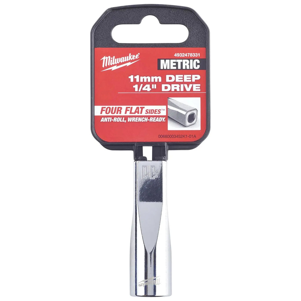 Milwaukee Chrome Socket 1/4" Drive Four Flat Sides Metric Deep 4-15mm Individual  White Rose Tools