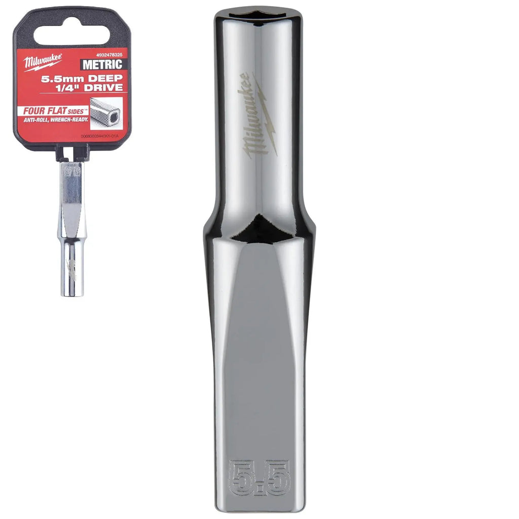 Milwaukee Chrome Socket 1/4" Drive Four Flat Sides Metric Deep 4-15mm Individual  White Rose Tools