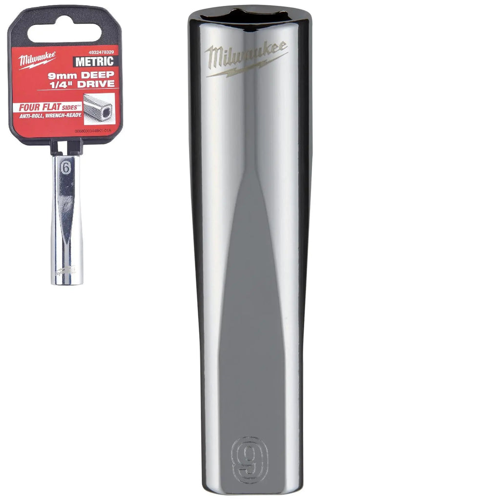 Milwaukee Chrome Socket 1/4" Drive Four Flat Sides Metric Deep 4-15mm Individual  White Rose Tools