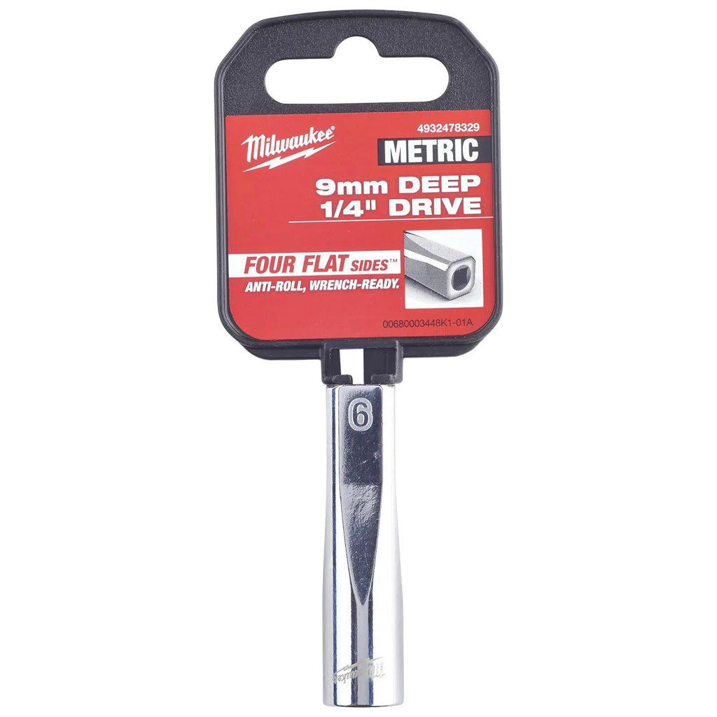 Milwaukee Chrome Socket 1/4" Drive Four Flat Sides Metric Deep 4-15mm Individual  White Rose Tools
