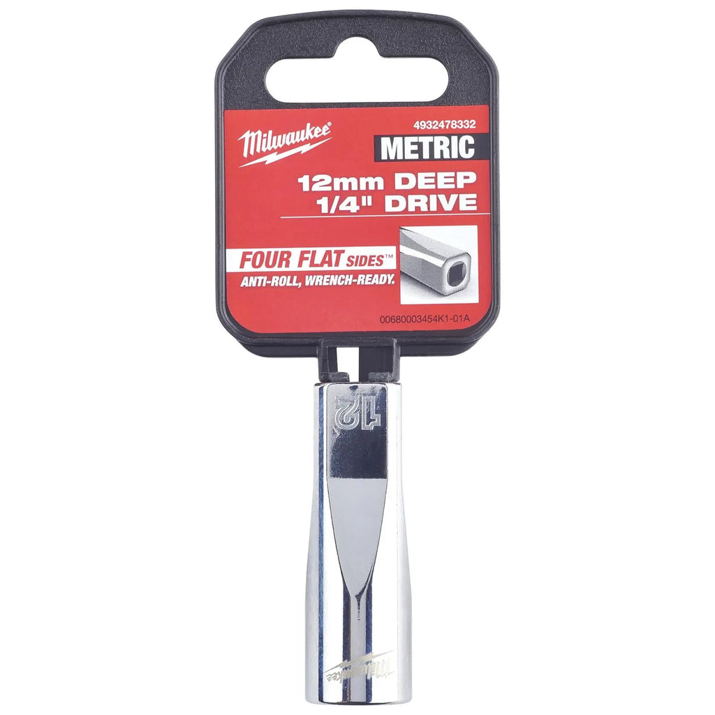 Milwaukee Chrome Socket 1/4" Drive Four Flat Sides Metric Deep 4-15mm Individual  White Rose Tools