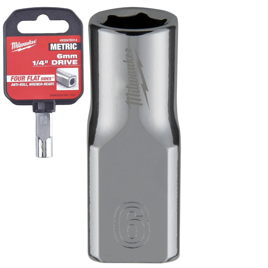 Milwaukee Chrome Socket 1/4" Drive Four Flat Sides Metric Standard 4-15mm Individual  White Rose Tools