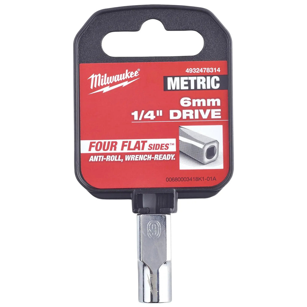 Milwaukee Chrome Socket 1/4" Drive Four Flat Sides Metric Standard 4-15mm Individual  White Rose Tools