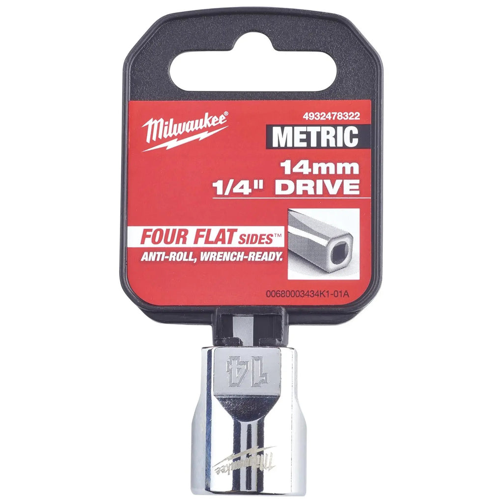 Milwaukee Chrome Socket 1/4" Drive Four Flat Sides Metric Standard 4-15mm Individual  White Rose Tools