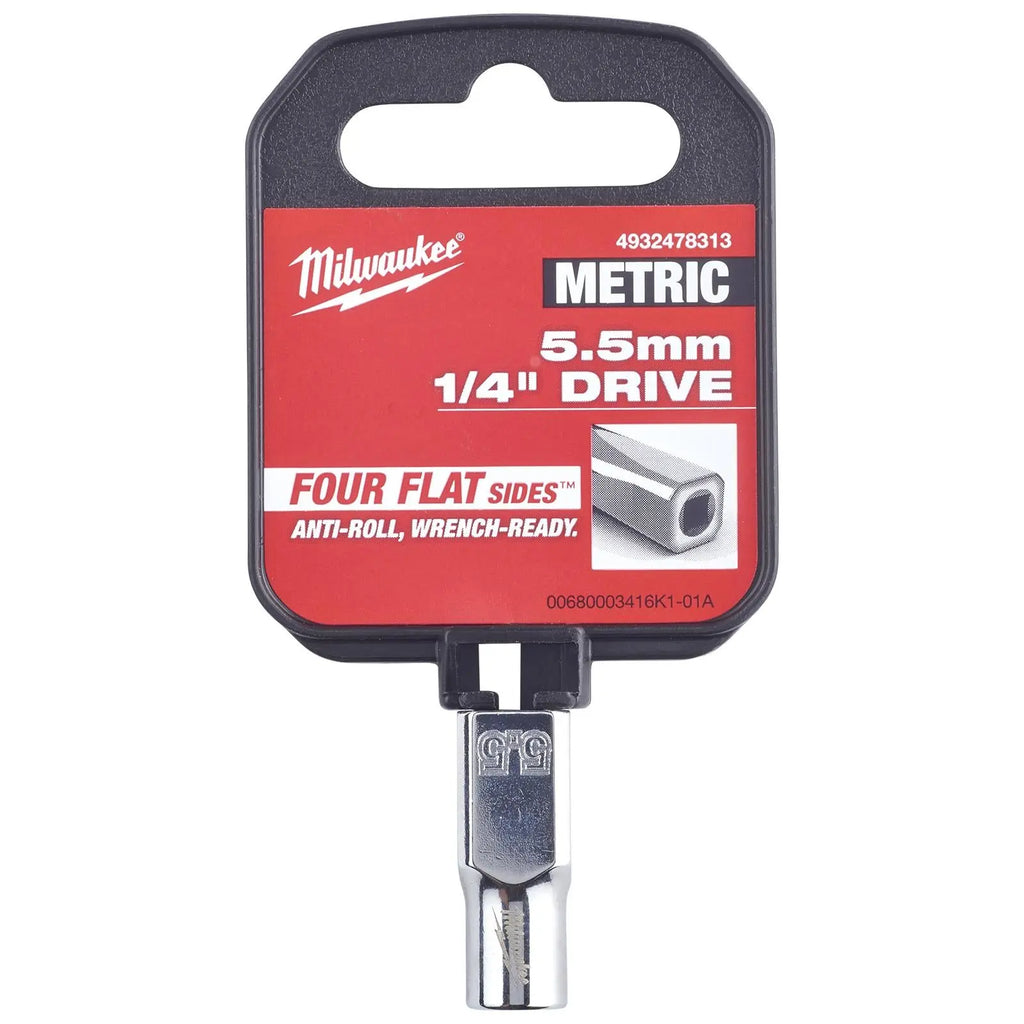 Milwaukee Chrome Socket 1/4" Drive Four Flat Sides Metric Standard 4-15mm Individual  White Rose Tools