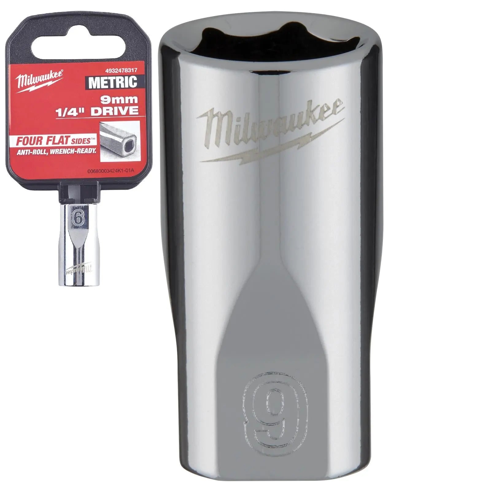 Milwaukee Chrome Socket 1/4" Drive Four Flat Sides Metric Standard 4-15mm Individual  White Rose Tools
