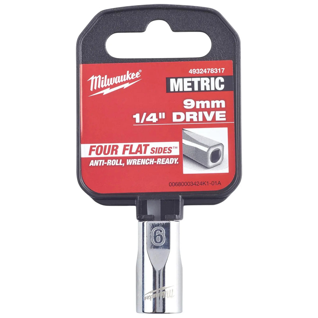 Milwaukee Chrome Socket 1/4" Drive Four Flat Sides Metric Standard 4-15mm Individual  White Rose Tools