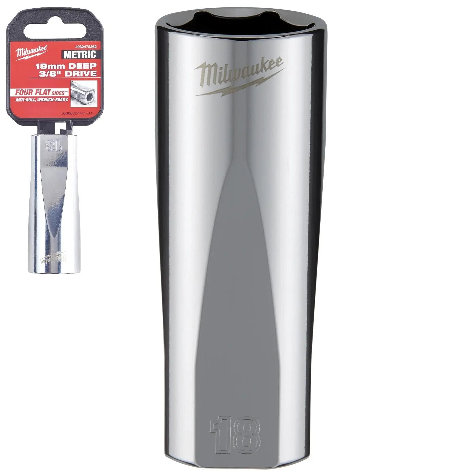 Milwaukee Chrome Socket 3/8" Drive Four Flat Sides Metric Deep 6-24mm Individual - Choose Size  White Rose Tools