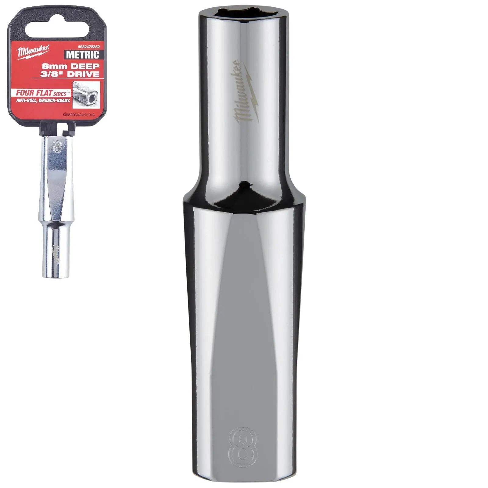 Milwaukee Chrome Socket 3/8" Drive Four Flat Sides Metric Deep 6-24mm Individual - Choose Size  White Rose Tools