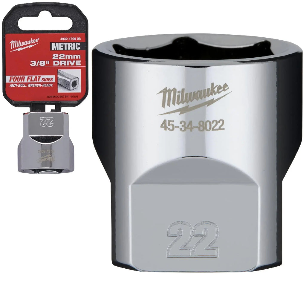 Milwaukee Chrome Socket 3/8" Drive Four Flat Sides Metric Standard 6-24mm Individual  White Rose Tools