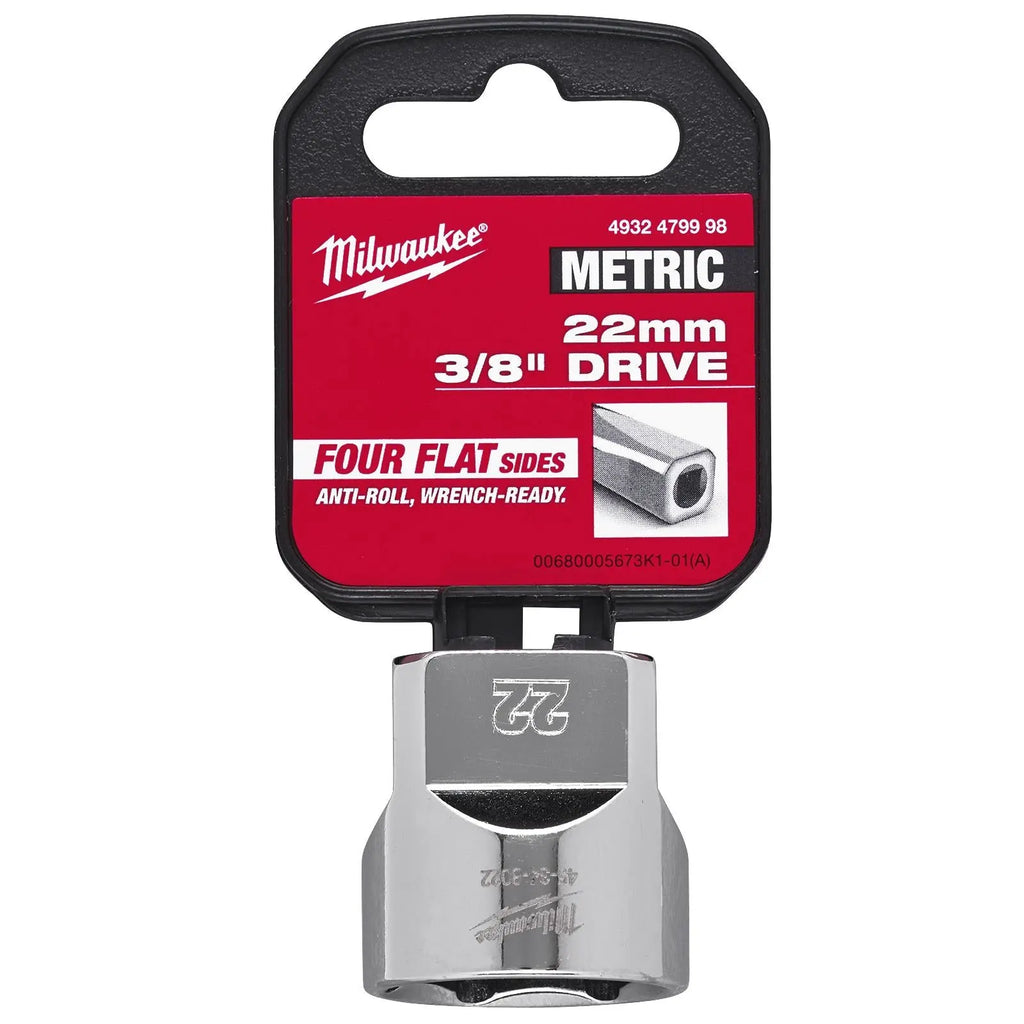 Milwaukee Chrome Socket 3/8" Drive Four Flat Sides Metric Standard 6-24mm Individual  White Rose Tools