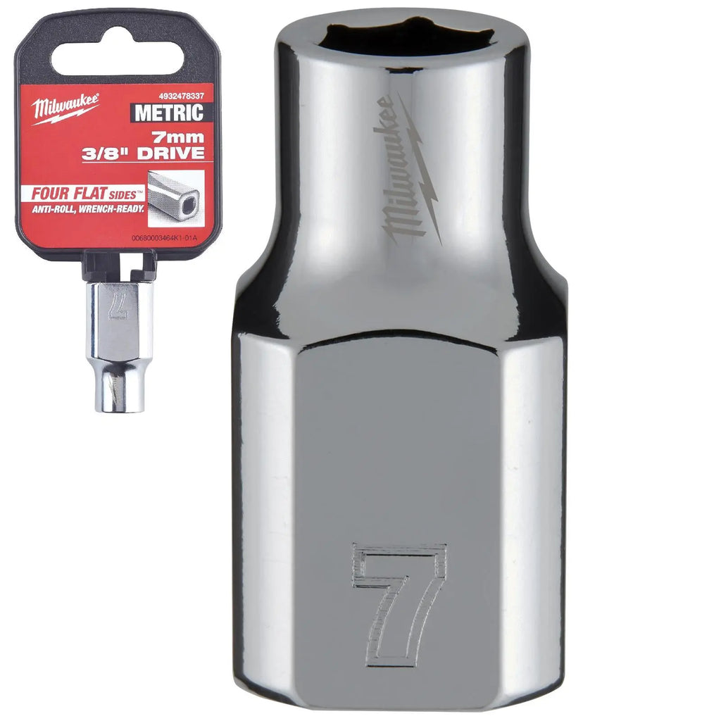 Milwaukee Chrome Socket 3/8" Drive Four Flat Sides Metric Standard 6-24mm Individual  White Rose Tools